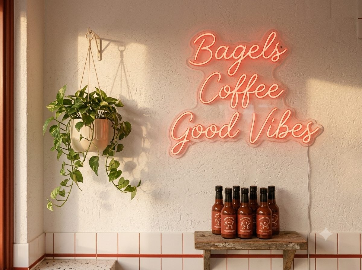 Bagels Coffee Good Vibes neon sign